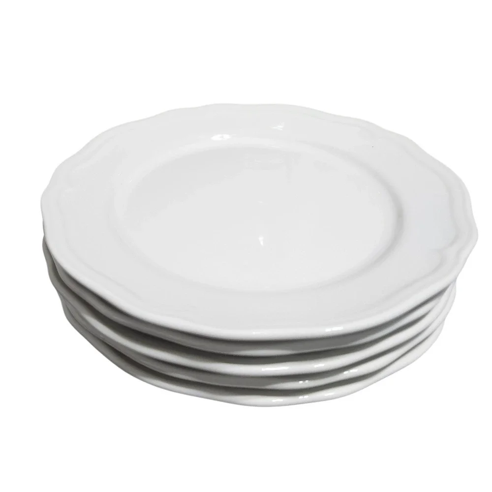 IKEA Arv‎ White Stoneware Scalloped Side Plates Set of 5 Turkey 17208 8 Inch